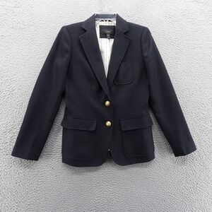 J Crew Wool Rhodes Schoolboy Blazer Jacket Size 2 Navy Blue Women Career Classic